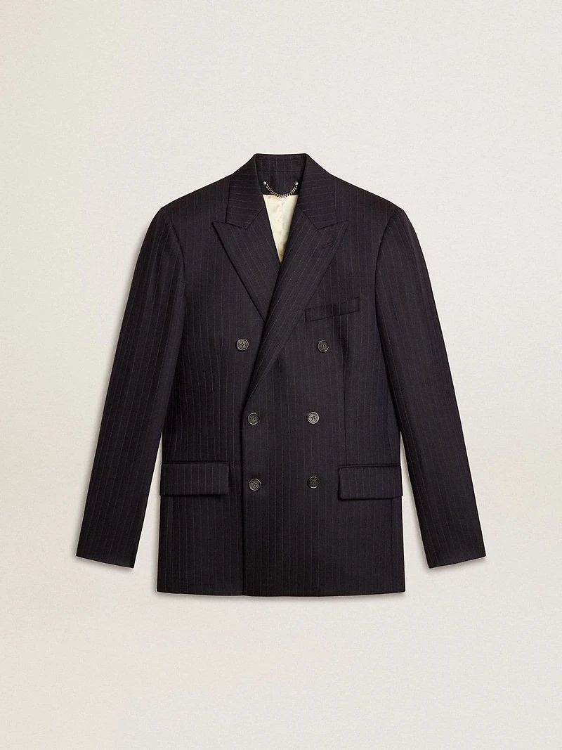 Men's midnight blue wool double-breasted blazer