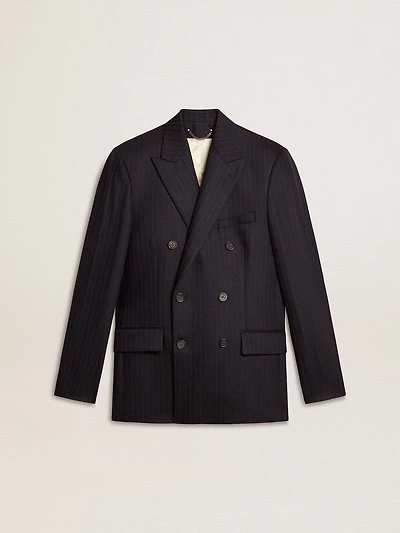 Men's midnight blue wool double-breasted blazer