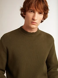 Men's round-neck sweater military green cotton