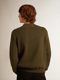 Men's round-neck sweater military green cotton