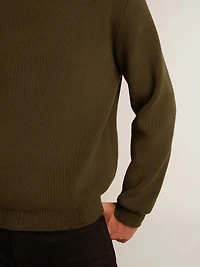 Men's round-neck sweater military green cotton