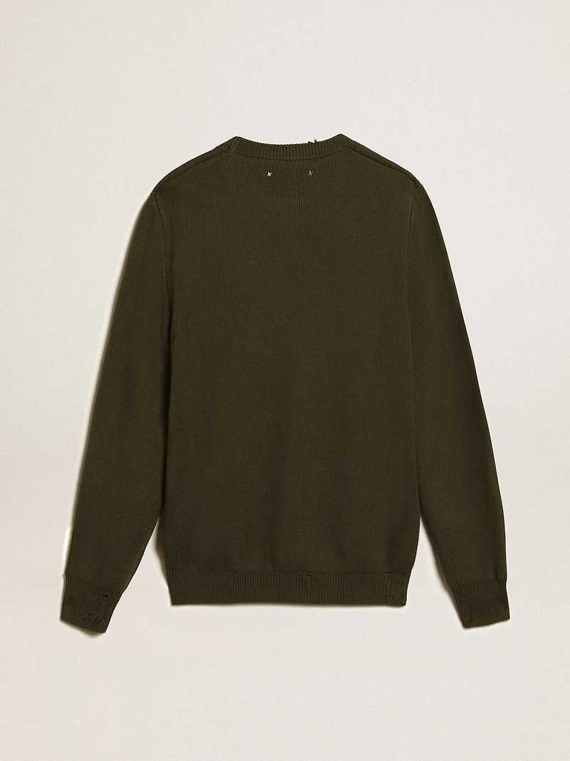 Men's round-neck sweater military green cotton