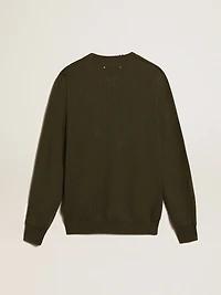 Men's round-neck sweater military green cotton