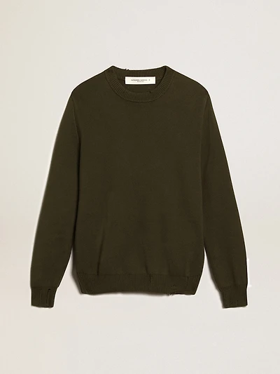 Men's round-neck sweater military green cotton