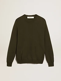 Men's round-neck sweater military green cotton