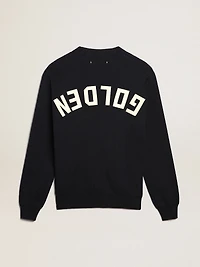 Men's round-neck sweater dark blue cotton with logo
