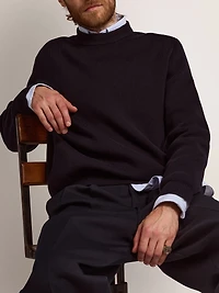 Men's round-neck sweater dark blue cotton with logo