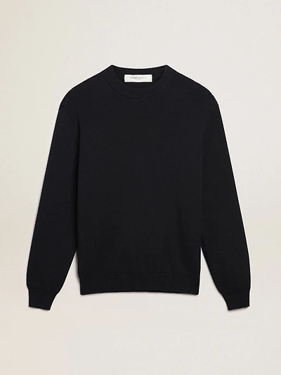 Men's round-neck sweater dark blue cotton with logo