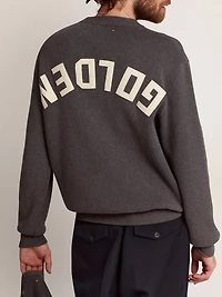 Men's round-neck sweater dark gray cotton with logo on the back