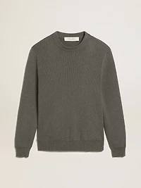 Men's round-neck sweater dark gray cotton with logo on the back
