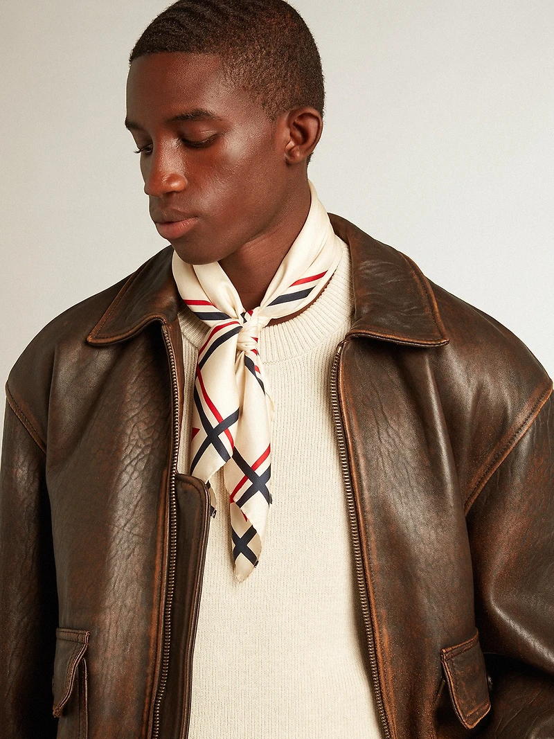 Men’s round-neck sweater panama-colored cotton with logo on the back