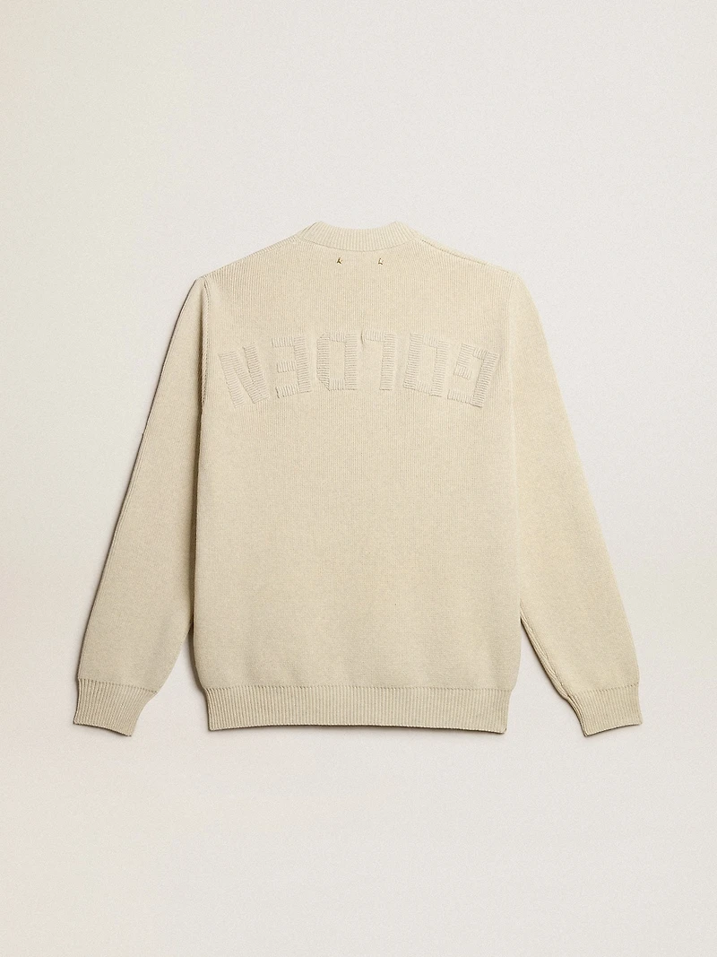 Men’s round-neck sweater panama-colored cotton with logo on the back