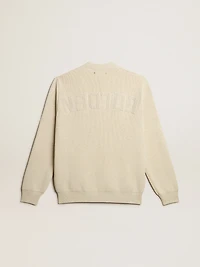 Men’s round-neck sweater panama-colored cotton with logo on the back