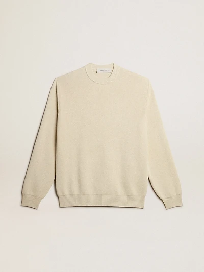 Men’s round-neck sweater panama-colored cotton with logo on the back