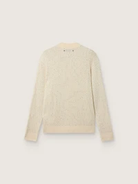 Men's crew-neck sweater white merino wool with all-over crystals