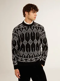 Men’s crew neck wool blend sweater with jacquard argyle design