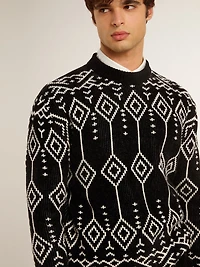 Men’s crew neck wool blend sweater with jacquard argyle design