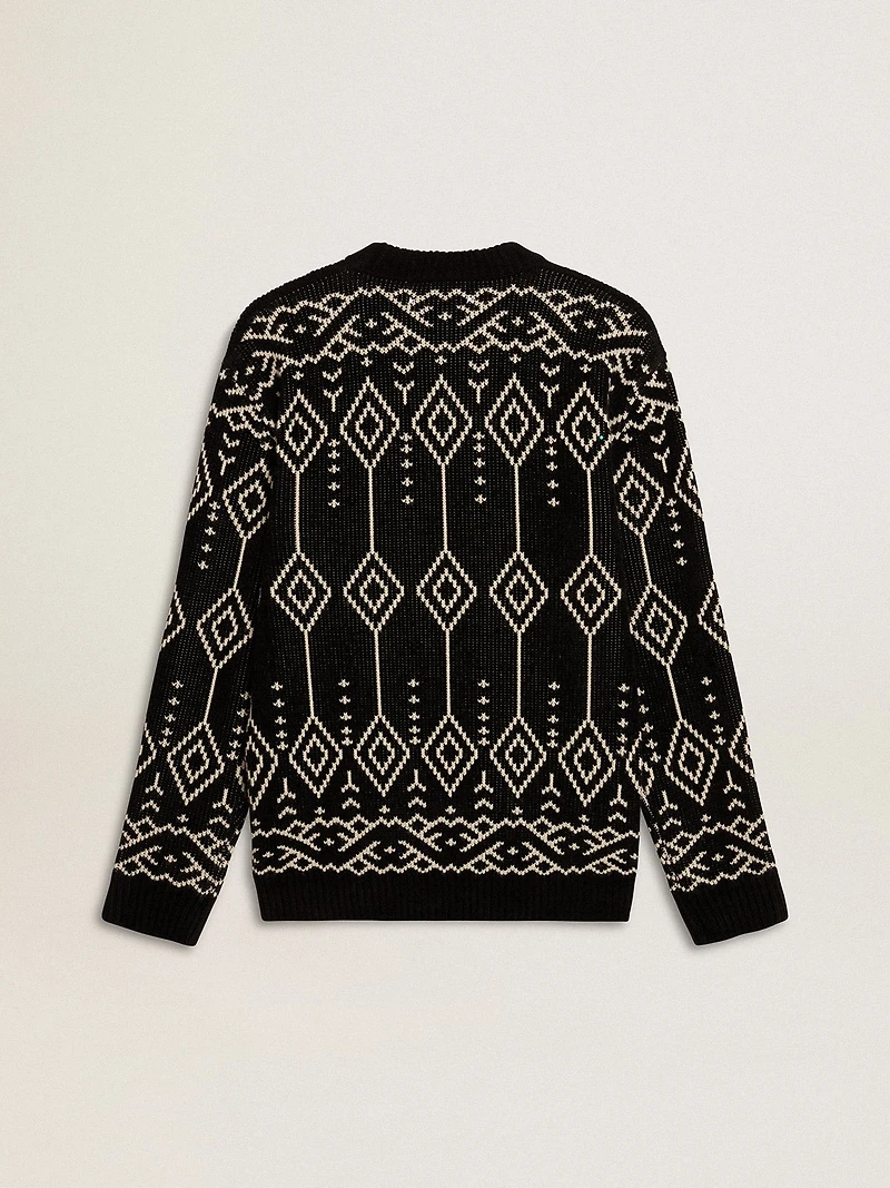 Men’s crew neck wool blend sweater with jacquard argyle design