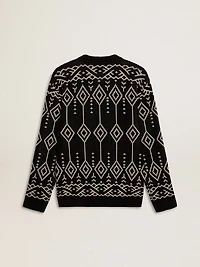 Men’s crew neck wool blend sweater with jacquard argyle design