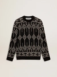 Men’s crew neck wool blend sweater with jacquard argyle design