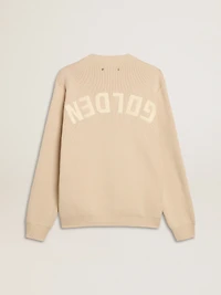 Men’s beige crew neck sweater with ‘Golden’ lettering on the back