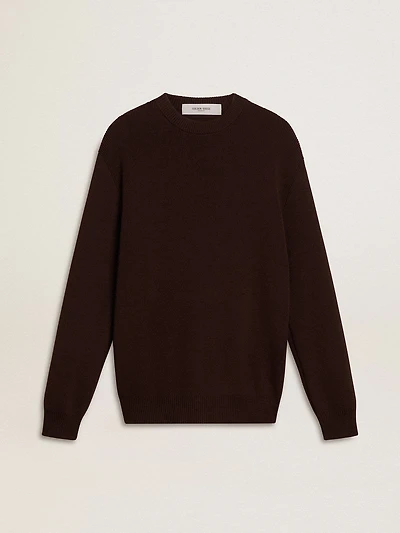 Men's brown crew-neck sweater with 'Golden' lettering on the back