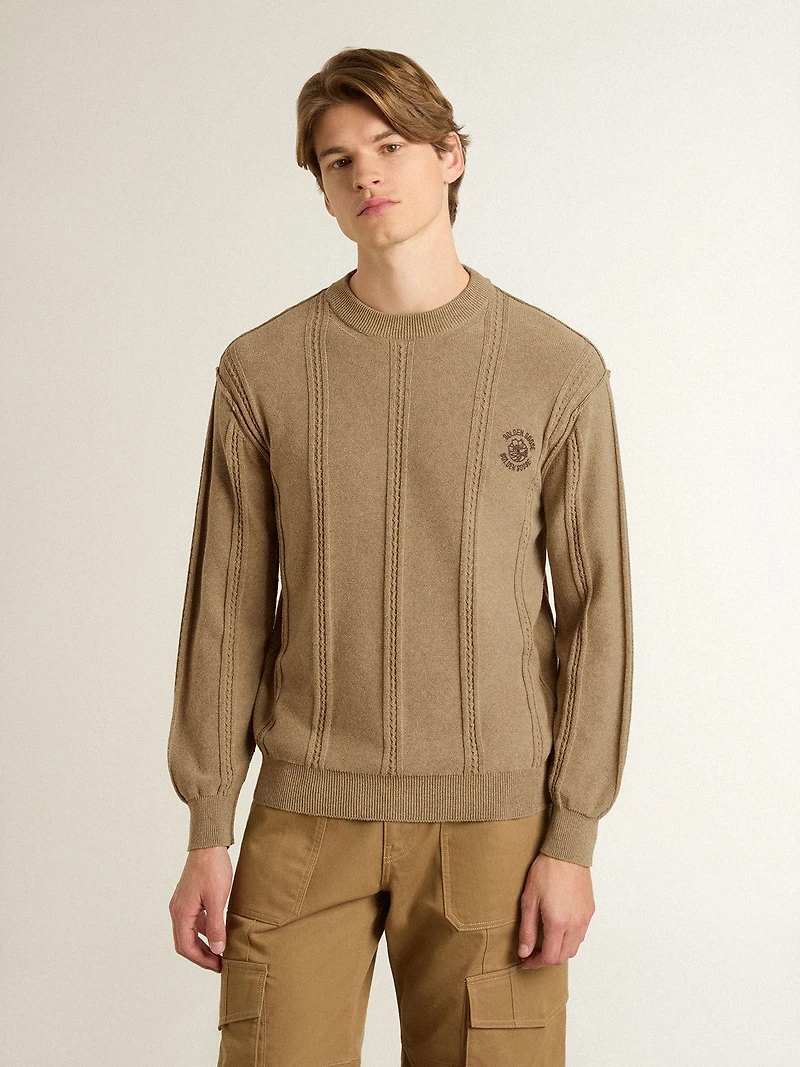 Men's beige sweater with embroidered logo