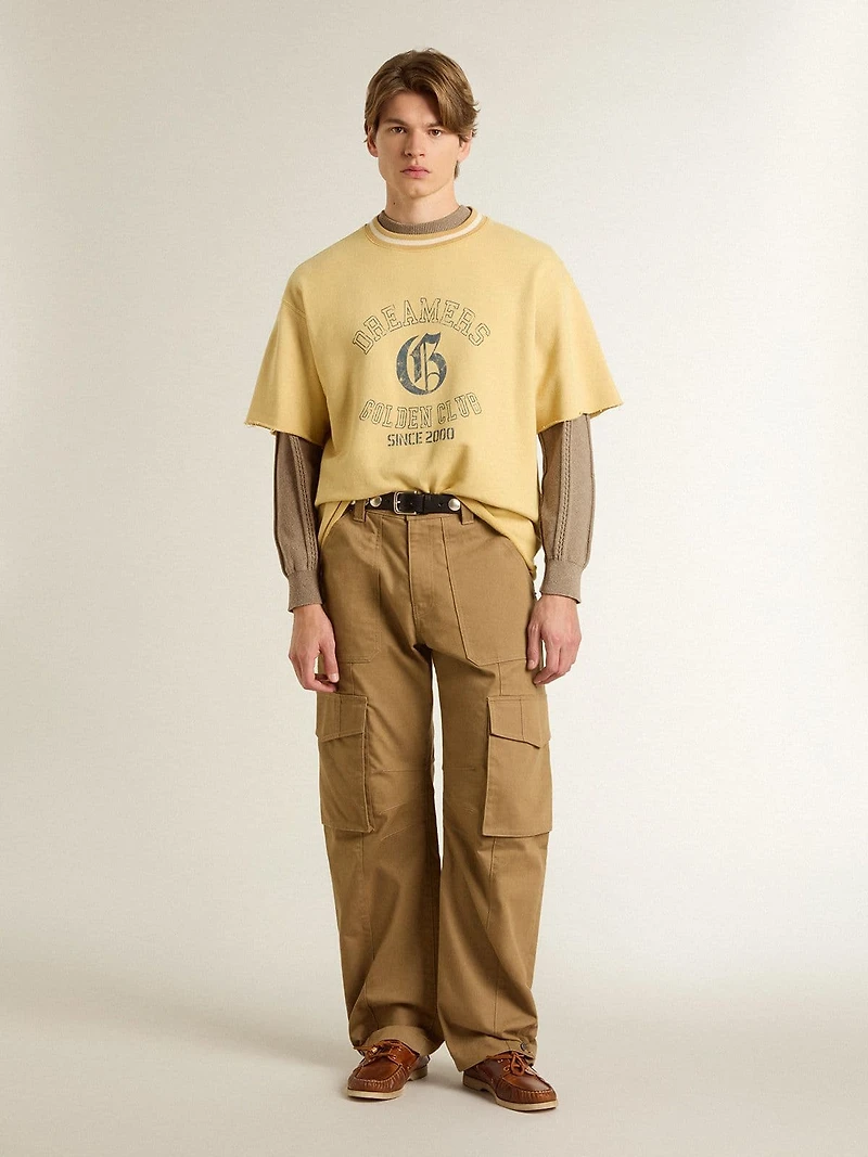 Men's beige sweater with embroidered logo