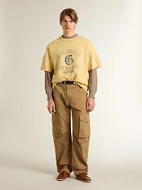 Men's beige sweater with embroidered logo