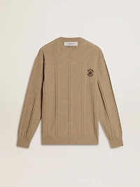 Men's beige sweater with embroidered logo