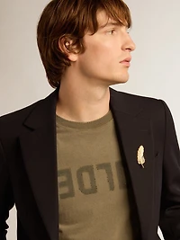 Men’s single-breasted blazer in dark blue wool gabardine