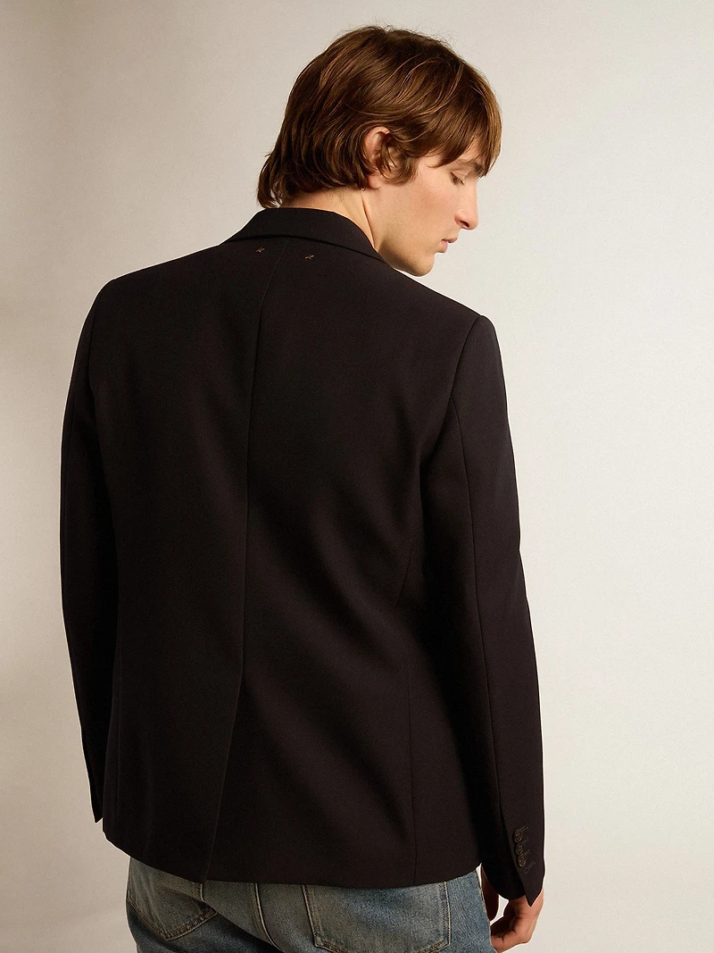 Men’s single-breasted blazer in dark blue wool gabardine
