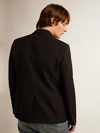 Men’s single-breasted blazer in dark blue wool gabardine