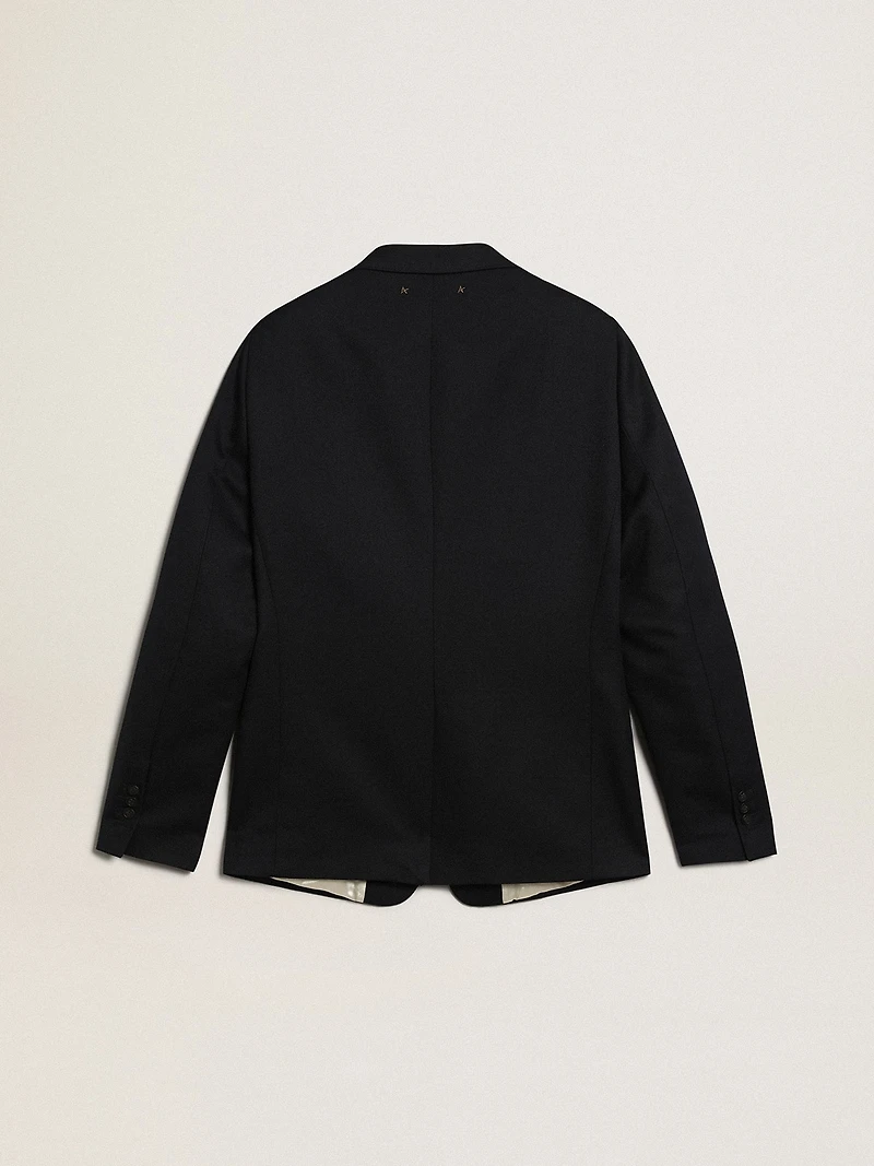 Men’s single-breasted blazer in dark blue wool gabardine
