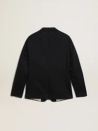 Men’s single-breasted blazer in dark blue wool gabardine