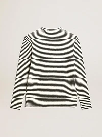 Men's T-shirt with white and blue stripes embroidery on the front