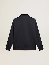 Dark blue sweatshirt with white strip and contrasting blue stars