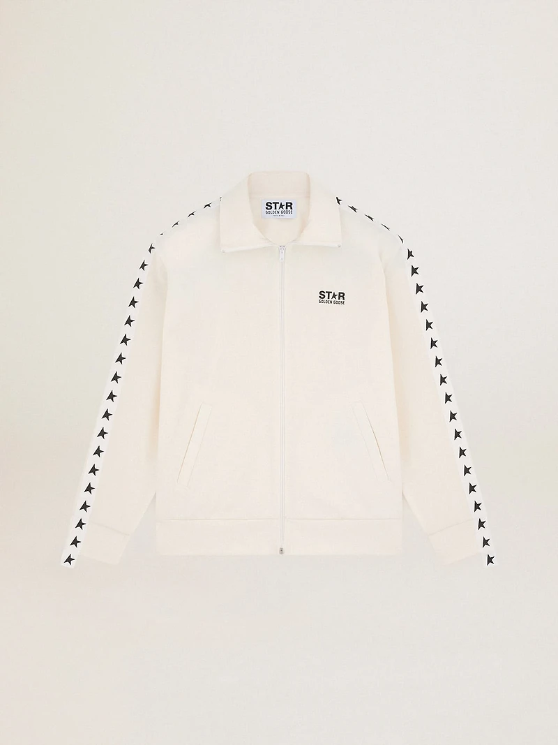 Men's papyrus white zipped sweatshirt with black stars