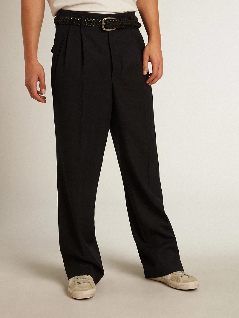 Men's wide leg pants dark blue wool