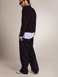 Men's wide leg pants dark blue wool
