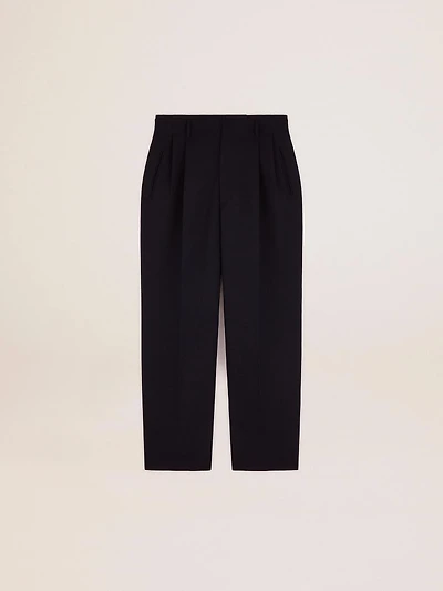 Men's wide leg pants in dark blue wool