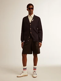 Golden Collection cardigan dark blue cotton with a distressed finish