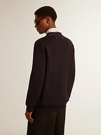 Golden Collection cardigan dark blue cotton with a distressed finish