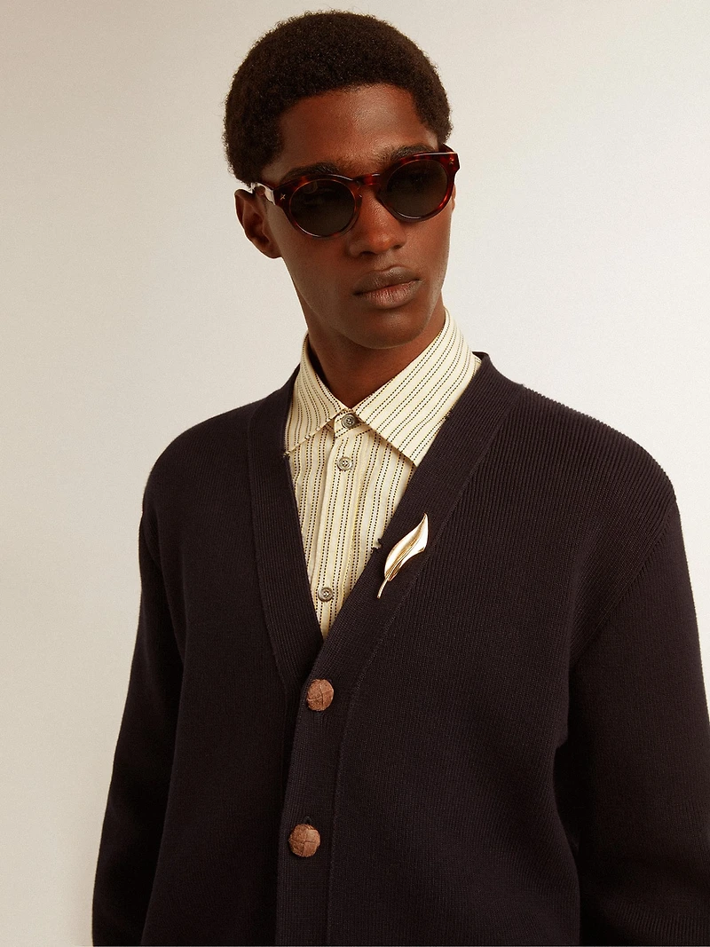 Golden Collection cardigan dark blue cotton with a distressed finish
