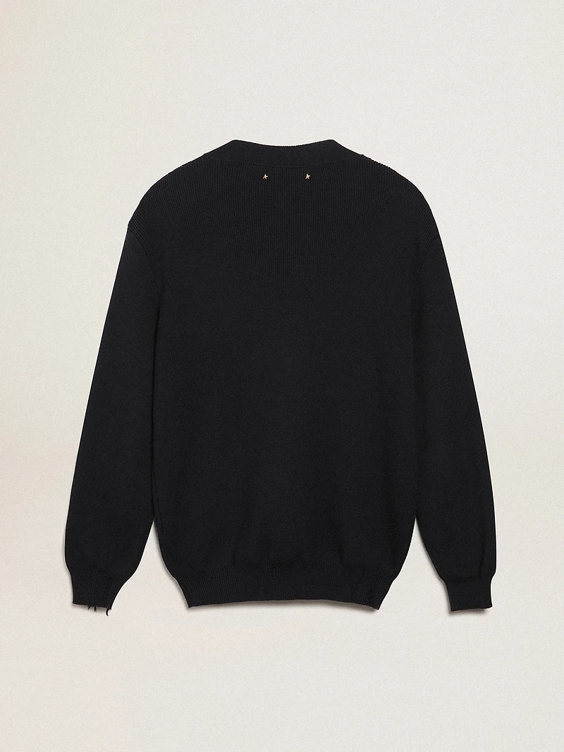 Golden Collection cardigan dark blue cotton with a distressed finish
