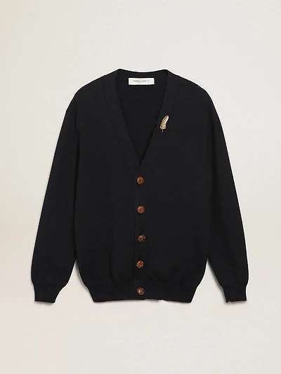 Golden Collection cardigan dark blue cotton with a distressed finish