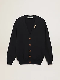 Golden Collection cardigan dark blue cotton with a distressed finish