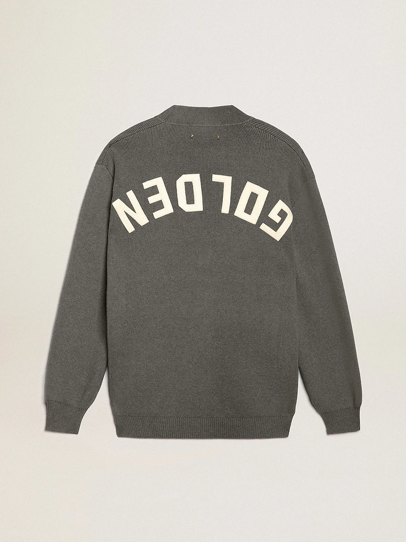 Men's cardigan mélange gray cotton with logo on the back