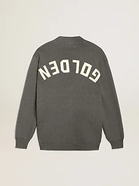 Men's cardigan mélange gray cotton with logo on the back