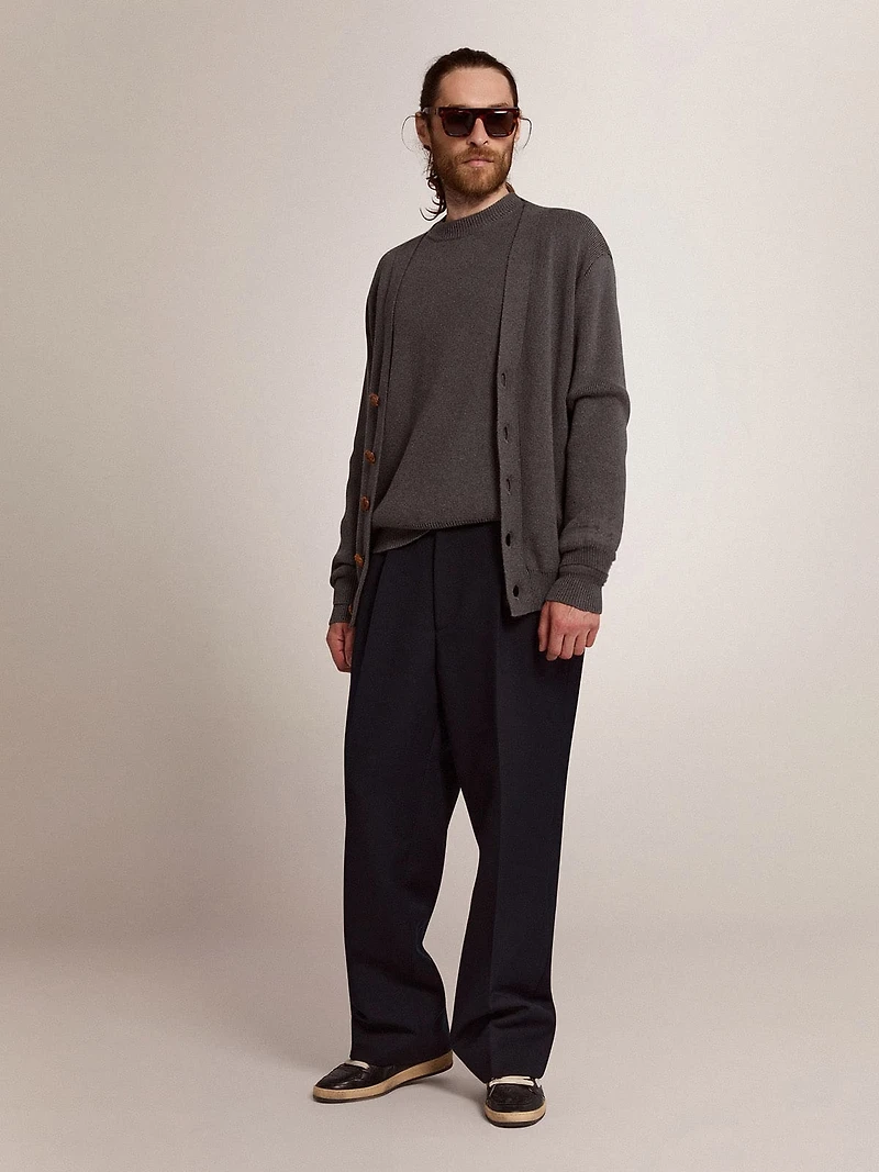 Men's cardigan mélange gray cotton with logo on the back